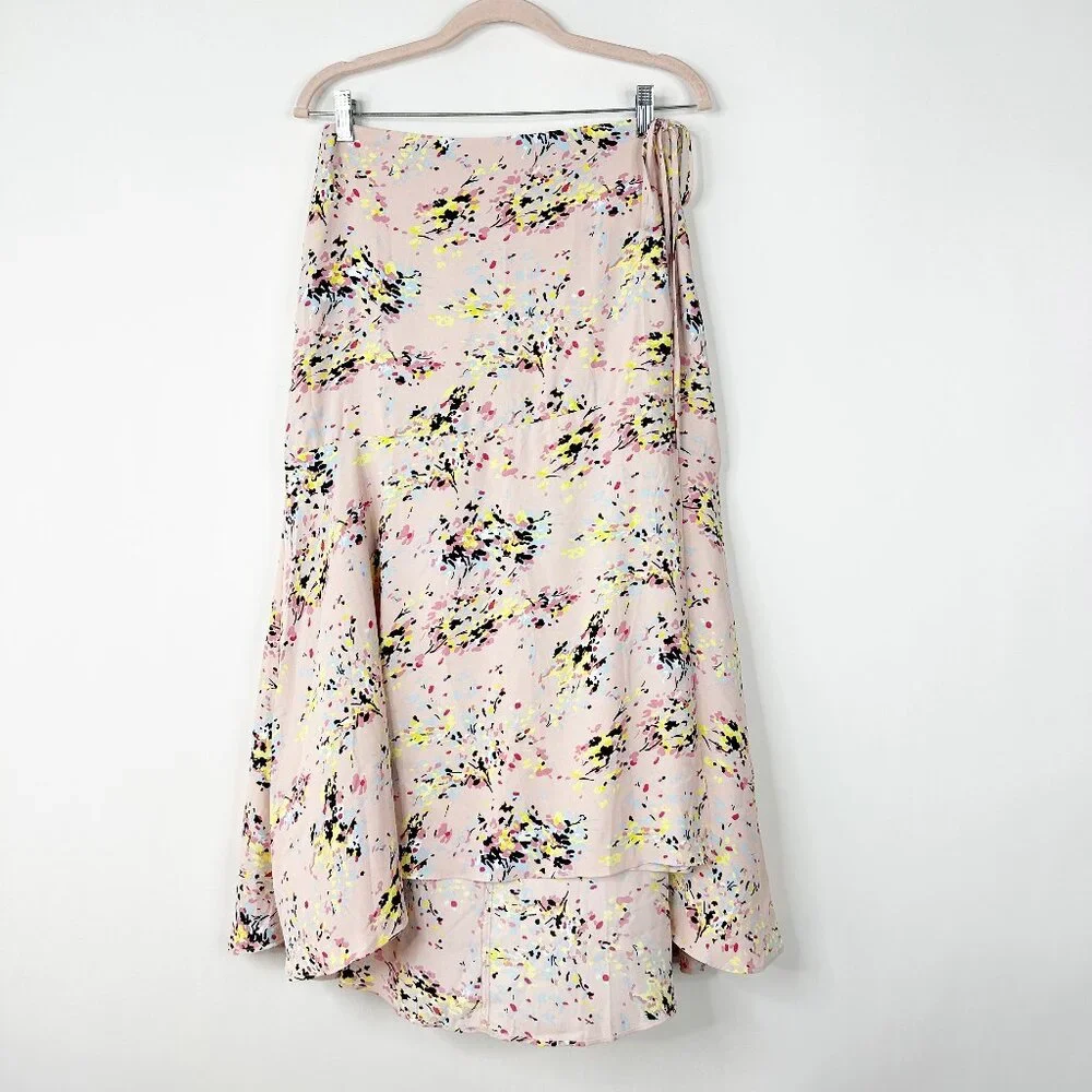NWT White House Black Market Crepe Midi Wrap Skirt Swirl Sepia Rose #WHBM34 - Picture 2 of 8